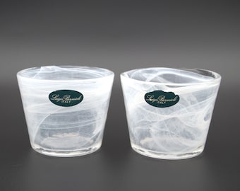 Conjunto de 2 Luigi Bormioli Swirl Glass Votives / White Swirl Glass Tea Light Holders / Made in Italy / Italian Glass Votive / MCM Art Glass