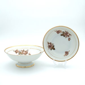 KPM Set of 2 | Footed & smaller bowls | Rare Antique 1920s Brown Rose Gold Fine Porcelain | Royal Heritage Denmark | Danish Porcelain