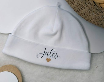Bonnet de Naissance Personnalisé // Annonce de Prénom // Première Tenue Maternité // Bonnet Bébé en coton