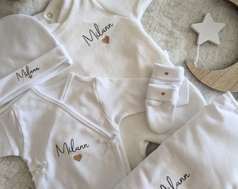 Tenue de Naissance personnalisée // Pyjama velours Personnalisé // Coffret naissance Bébé 7 pièces // Set Complet Maternité // Tenue Mixte