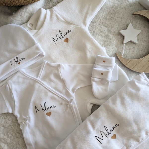 Tenue de Naissance personnalisée // Pyjama velours Personnalisé // Coffret naissance Bébé 7 pièces // Set Complet Maternité // Tenue Mixte