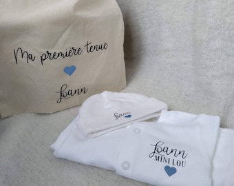 Tenue de Naissance Personnalisée // Pochon Bébé Prénom // Tenue mixte Bébé // Kit de naissance Bébé // Bébé fille // Bébé garçon