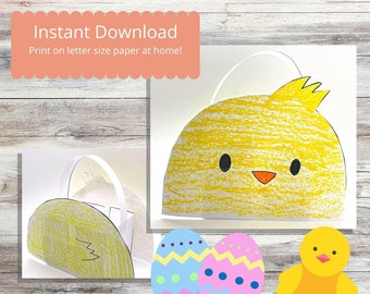 Paasknutselen voor kinderen, afdrukbare mandknutselsjabloon, eenvoudig knutselen voor kinderen, Instant Download