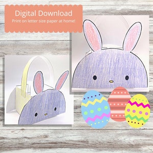 Easter craft for kids, printable egg basket craft template, Easter bunny, Instant Download