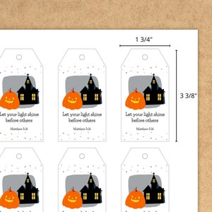 Halloween gift tags with Bible verse, trick or treat tags, Let your light shine tags, Printable image 3