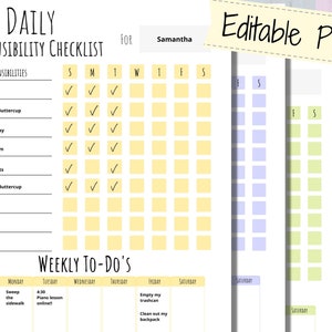 Printable responsibility chart, routine checklist, editable, INSTANT DOWNLOAD