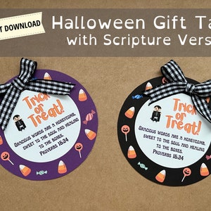 Halloween Trick or treat gift tag with Bible verse