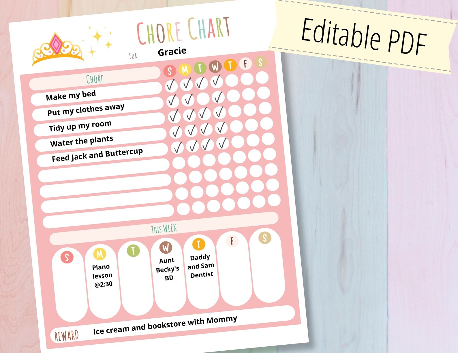 Princess Chore Chart.pdf Chore Chart for Girls, Princess Responsibility Chart, Printable ...
