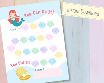 Tabla de recompensas imprimible para niños, tabla de pegatinas de sirena para niñas, DESCARGA INSTANTE