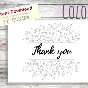 DIY thank you card, Printable thank you card, coloring page, INSTANT DOWNLOAD