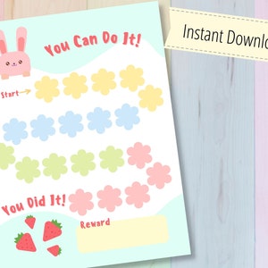Afdrukbare beloningsgrafiek voor kinderen, konijnenbeloningstracker voor peuters, kleuters, INSTANT DOWNLOAD