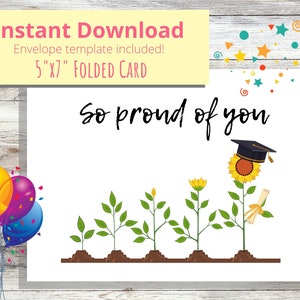 Biglietto di laurea, biglietto di girasole per laureati, stampabile, così orgoglioso di te, DOWNLOAD IMMEDIATO