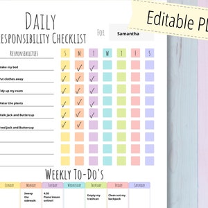 Responsibility chart for kids, printable, simple daily routine checklist, INSTANT DOWNLOAD
