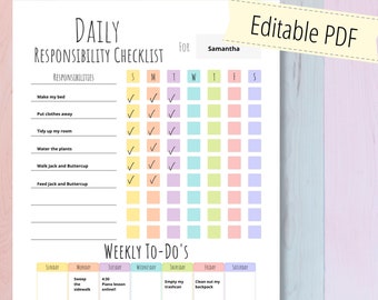 Responsibility chart for kids, printable, simple daily routine checklist, INSTANT DOWNLOAD