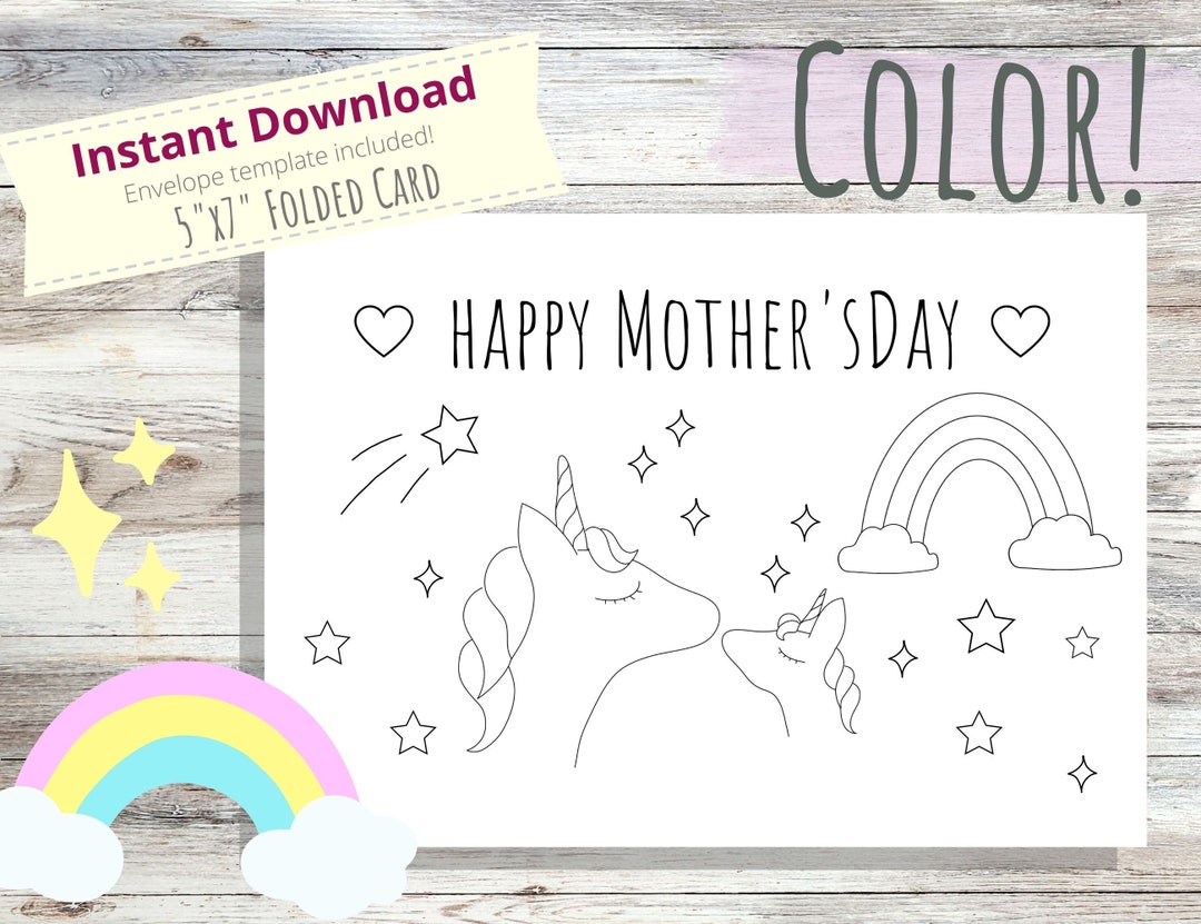 Mother's Day Coloring Card for Kids, Printable Unicorn Coloring Page ...