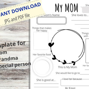 Tudo sobre a mãe para impressão, artesanato infantil para o dia das mães, presente para mães, DOWNLOAD INSTANTÂNEO