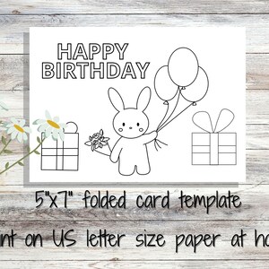 Printable Happy Birthday Coloring Card for Kids, Bunny Coloring ...
