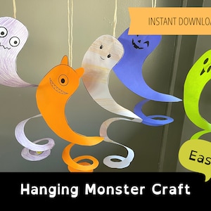 Halloween kids craft, printable hanging monster craft