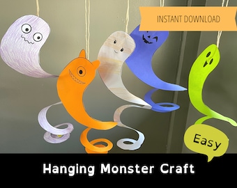 Halloween kids craft, printable hanging monster craft
