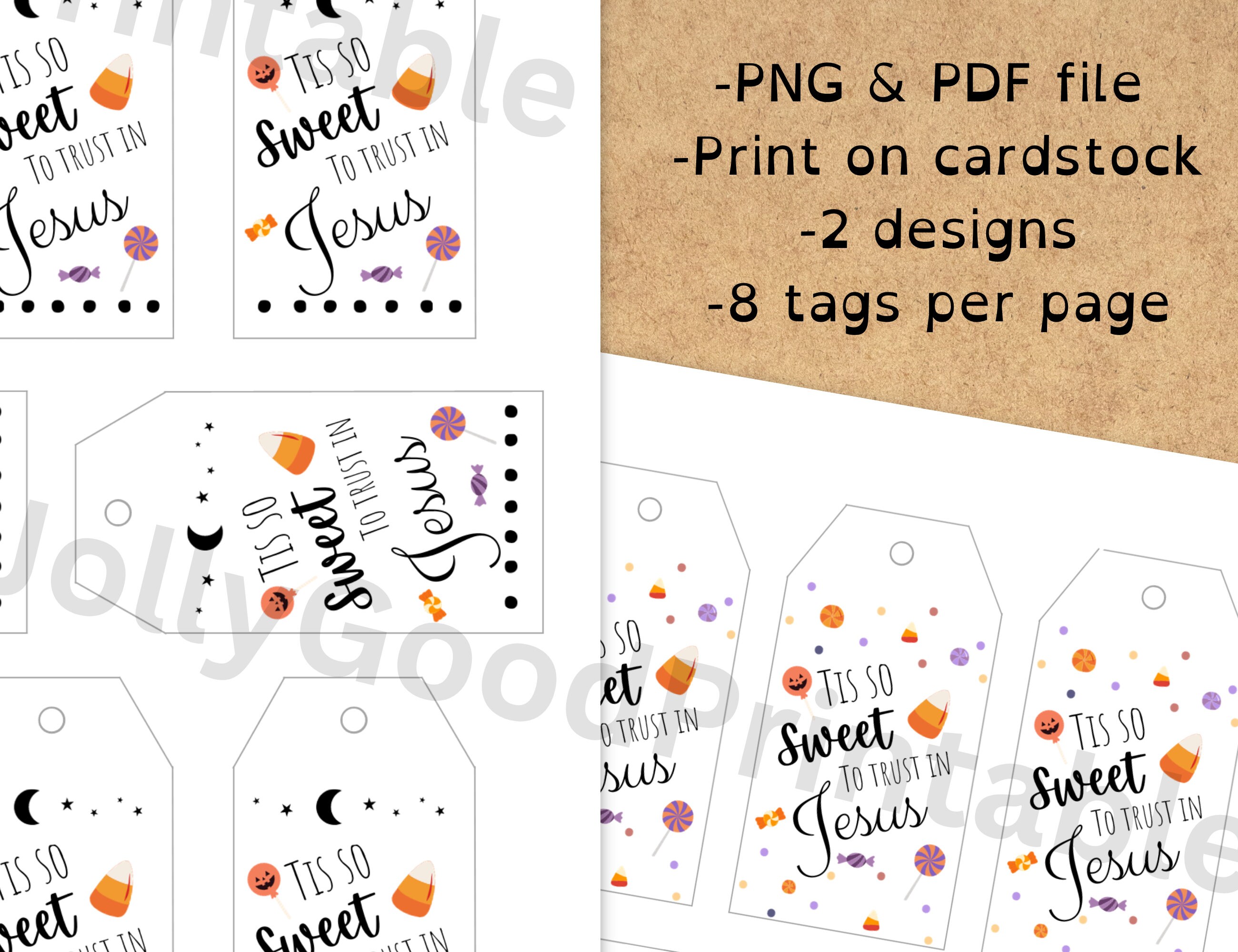 Halloween Treat Tags, Tis so Sweet to Trust in Jesus, PRINTABLE Favor ...