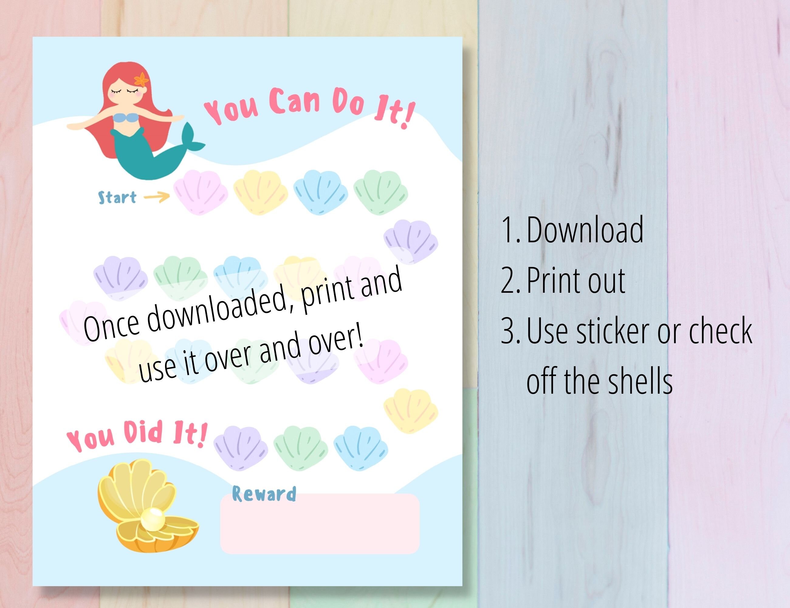 Printable Reward Chart for Kids, Mermaid Sticker Chart for Girls ...