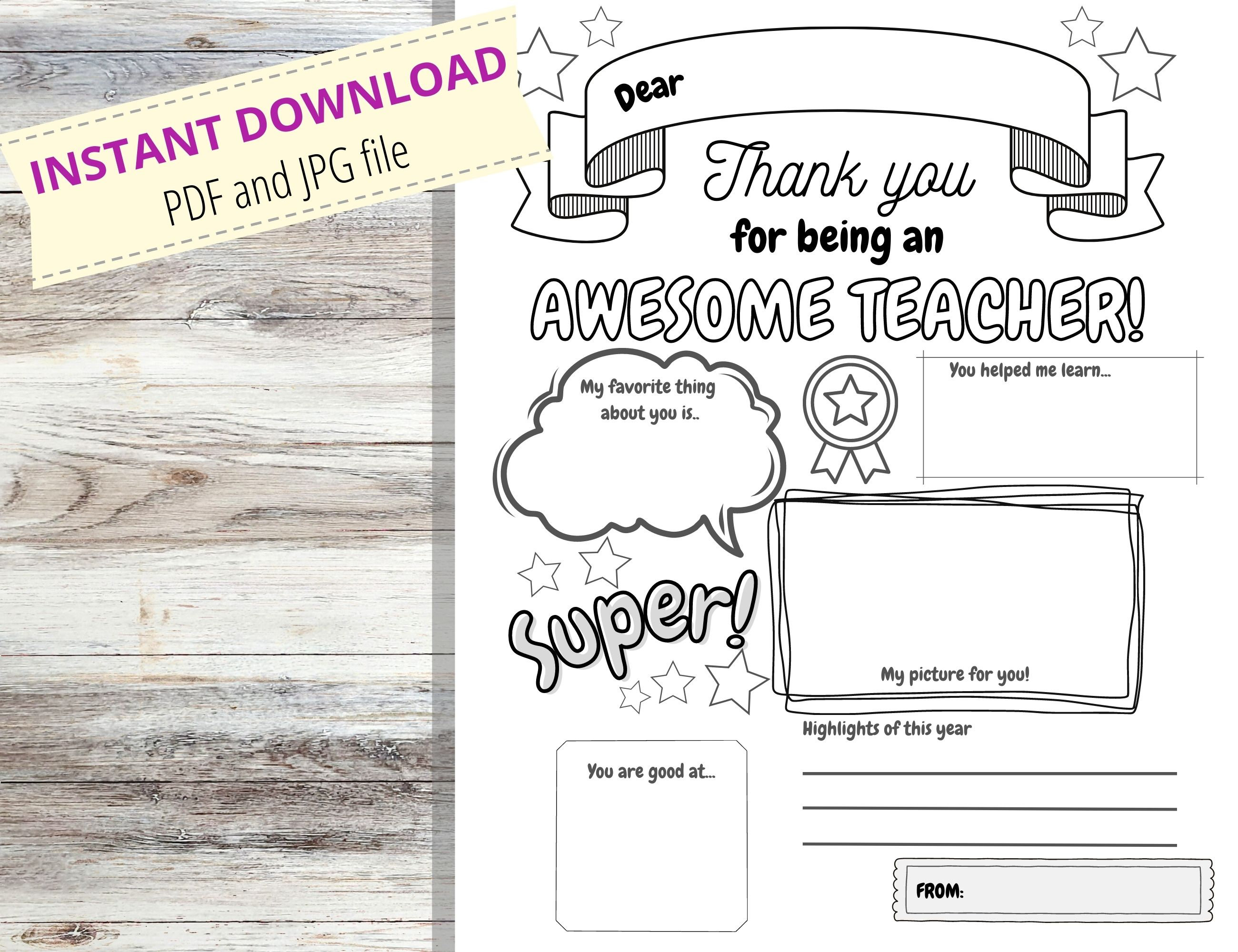 Teachers Appreciation Printable, Letter Template, INSTANT DOWNLOAD - Etsy