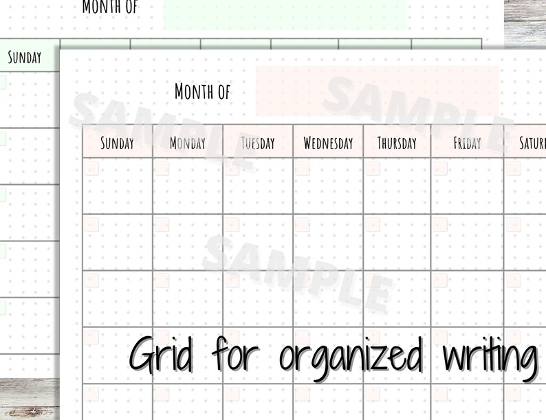 Printable Blank Monthly Calendar, Perpetual Sunday and Monday Start ...