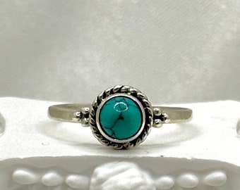 Blue Turquoise 925 Sterling Silver, Gemstone Ring, Handmade Ring, Round Turquoise Ring, Natural Turquoise Stone, Statement Ring