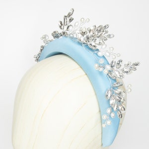 Baby Blue hairband headband with diamante and pearl embellished beaded wired detail. wedding, races, christening