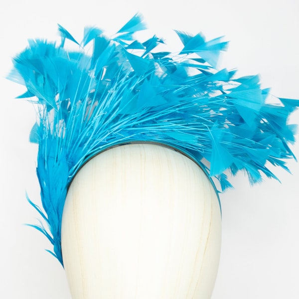 Electric blue feather statement hairband headpiece fascinator. Unique, wedding, races