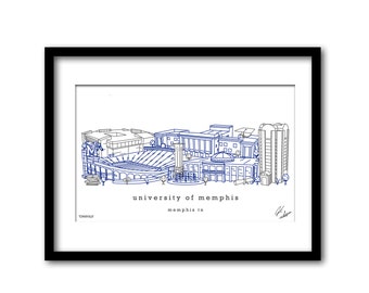 University of Memphis Campus Illustration Graduation Gift Wall Art