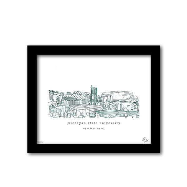 Michigan State University Campus Illustration Graduation Gift Wall Art