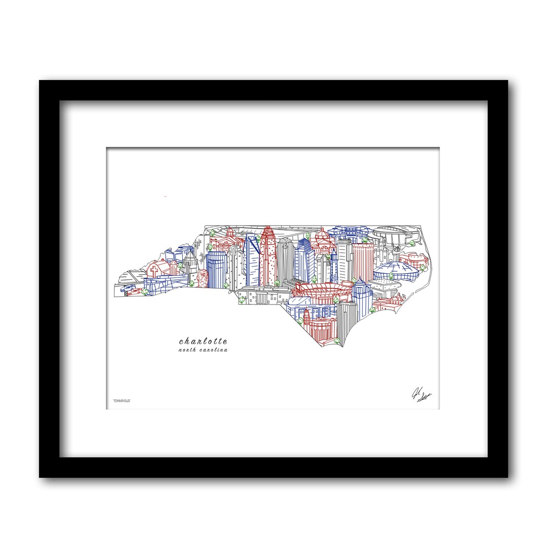 Charlotte North Carolina Detailed Cityscape Wall Decor Charlotte North