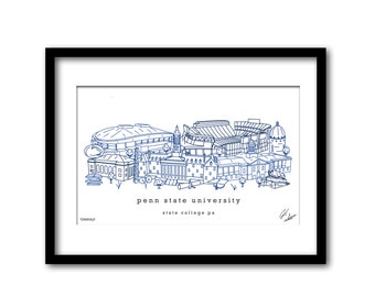 Penn State University Campus Illustration Graduation Gift Wall Art