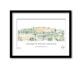 College of William and Mary Campus Illustration Graduation Gift Wall Art