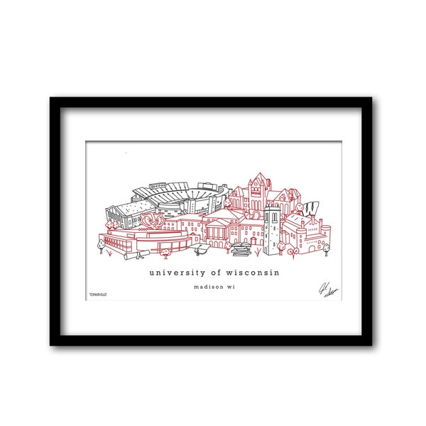 University of Wisconsin Campus Illustration Graduation Gift Wall Art