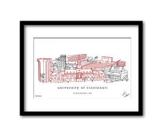 University of Cincinnati Campus Illustration Graduation Gift Wall Art