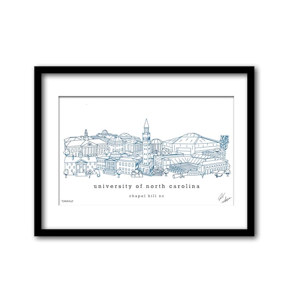 University of North Carolina Campus Illustration Graduation Gift Wall Art