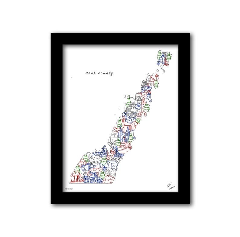 Door County Wall Art Wisconsin Wall Decor Door County Map Etsy