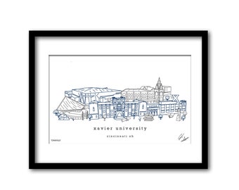 Xavier University Campus Illustration Graduation Gift Wall Art