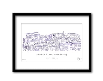 Kansas State University Campus Illustration Graduation Gift Wall Art