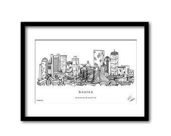 Boston Massachusetts Minimalist Illustration Housewarming Gift Wall Art