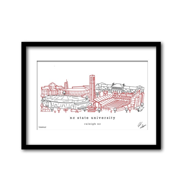 NC State University Campus Illustration Graduation Gift Wall Art