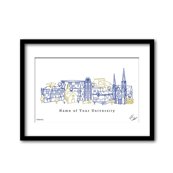 Custom University Campus Illustration Graduation Gift Wall Art