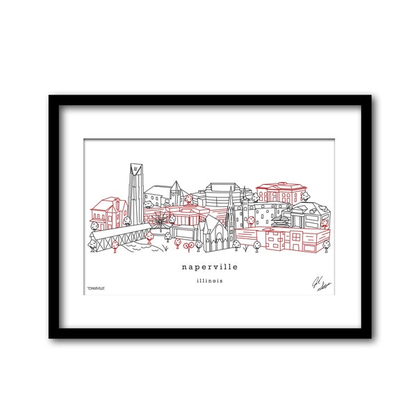 Naperville Illinois Minimalist Illustration Housewarming Gift Wall Art