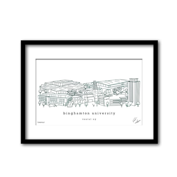 Binghamton University Campus Illustration Graduation Gift Wall Art