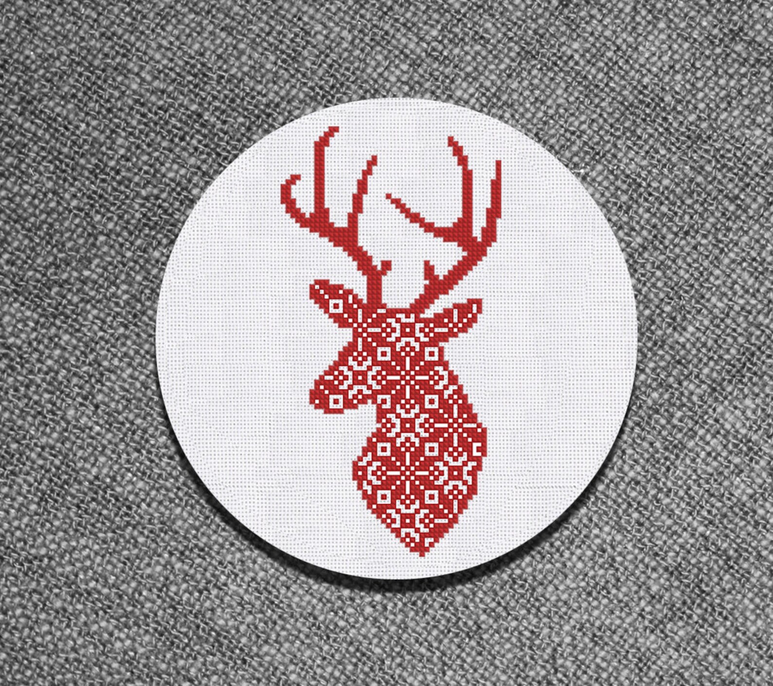 Cross Stitch Pattern Red Head Deer With Ornament Instant Download PDF ...