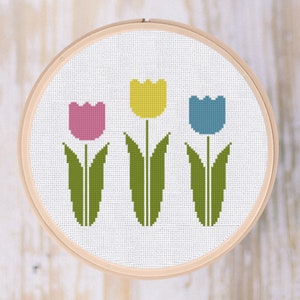 Cross Stitch Pattern Tulips Flowers Instant Download PDF Counted Chart