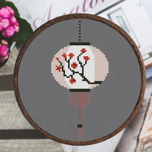 Cross Stitch Pattern Japanese Decor with Sakura Ornament Instant Download PDF Counted Chart Modern Embroidery