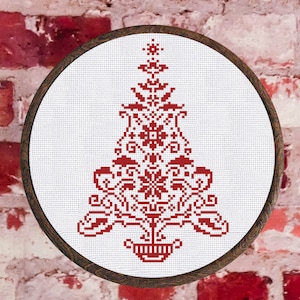 Cross Stitch Pattern Red Christmas Tree Sampler Instant Download PDF Counted Chart